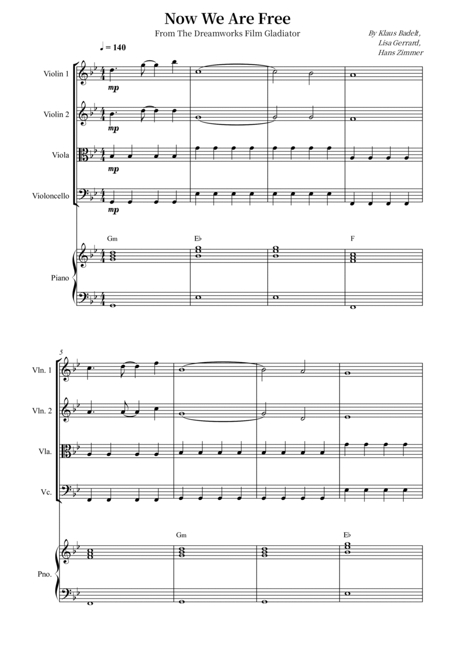 Now We Are Free Now We Are Free String Quartet scores gallery preview page 1