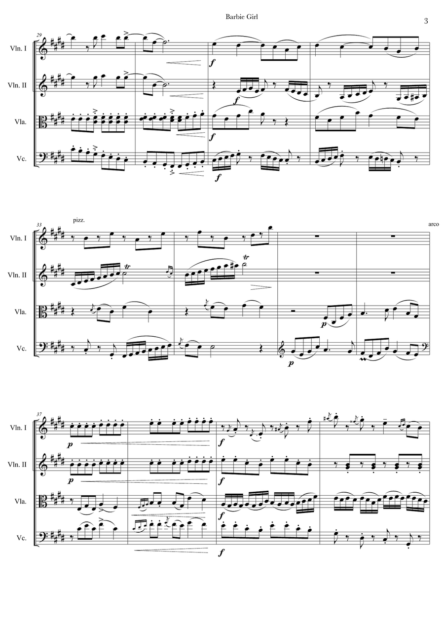 Barbie Girl String Quartet scores gallery preview page 3