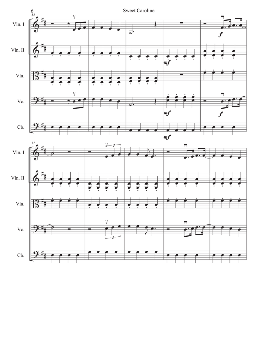Sweet Caroline String Quartet scores gallery preview page 6
