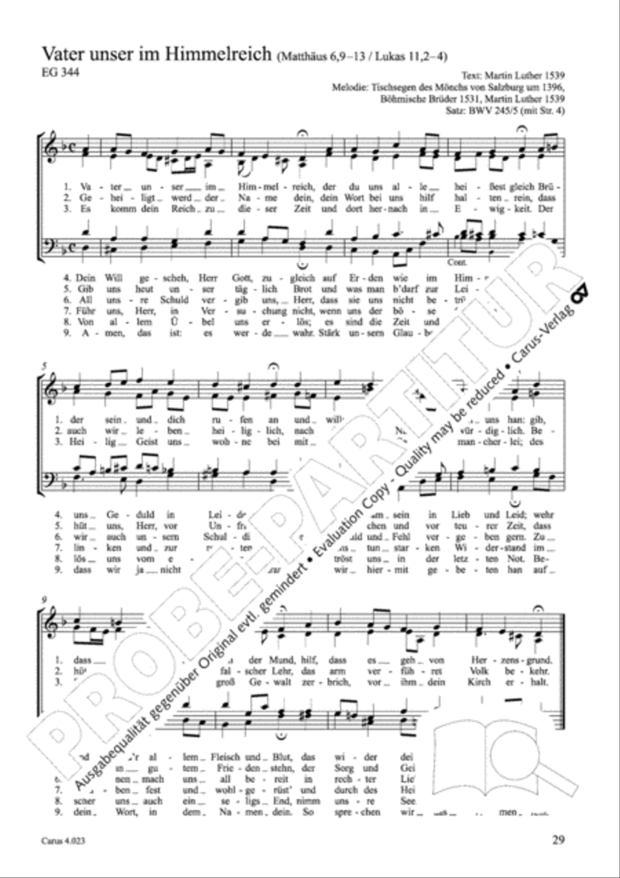 Luther Lieder in settings by J. S. Bach for mixed choir SATB 4-Part scores gallery preview page 30