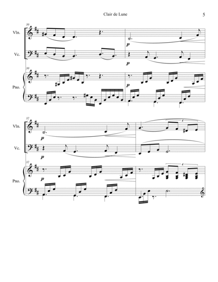 Clair de Lune (Violin and Cello Duet) with piano accompaniment