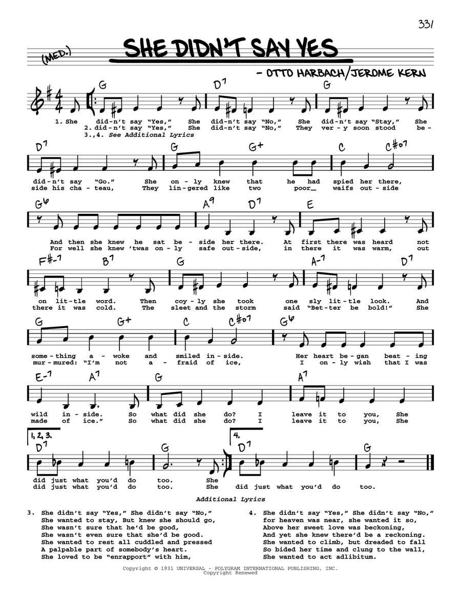 She Didn't Say Yes (Low Voice) Low Voice scores gallery preview page 1