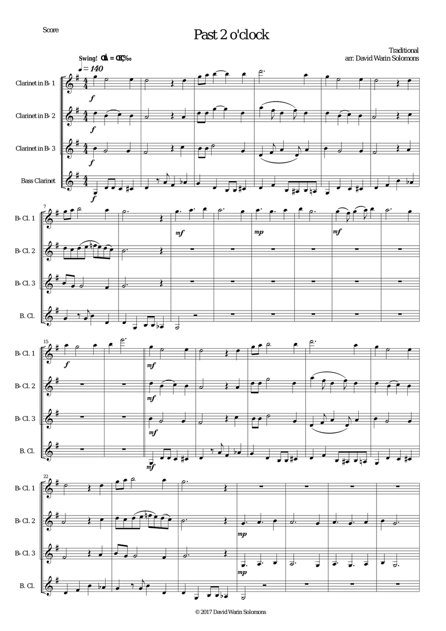 Past 2 o'clock for clarinet quartet Clarinet Quartet scores gallery preview page 1