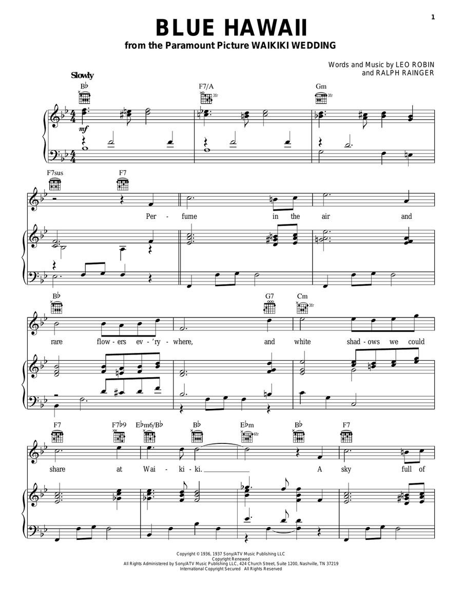 Blue Hawaii Piano, Vocal, Guitar scores gallery preview page 1