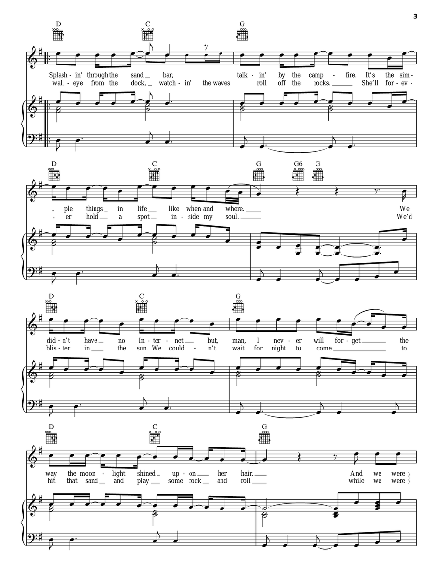 All Summer Long Piano, Vocal, Guitar scores gallery preview page 3