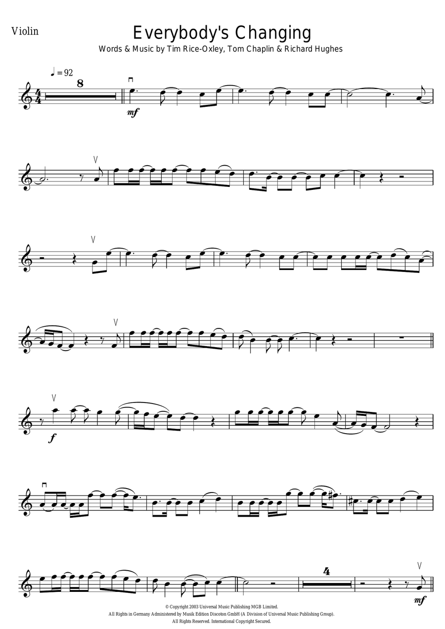 Everybody's Changing Violin Solo scores gallery preview page 1