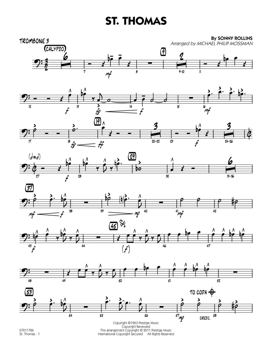 St. Thomas - Trombone 3 Jazz Ensemble scores gallery preview page 1