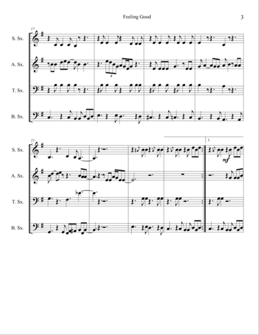 Feeling Good Feeling Good Saxophone Quartet scores gallery preview page 4