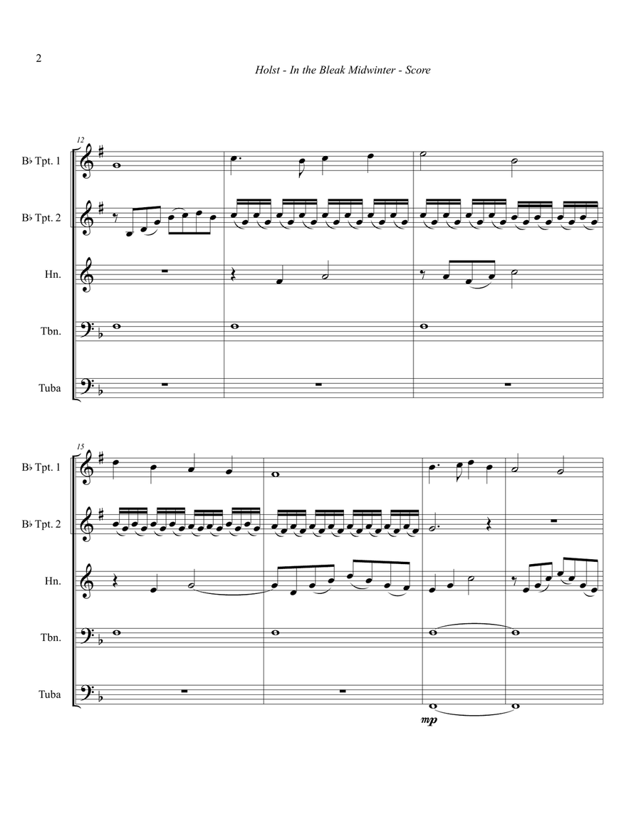 In the Bleak Midwinter -Christmas Carol for Brass Quintet Brass Quintet scores gallery preview page 2