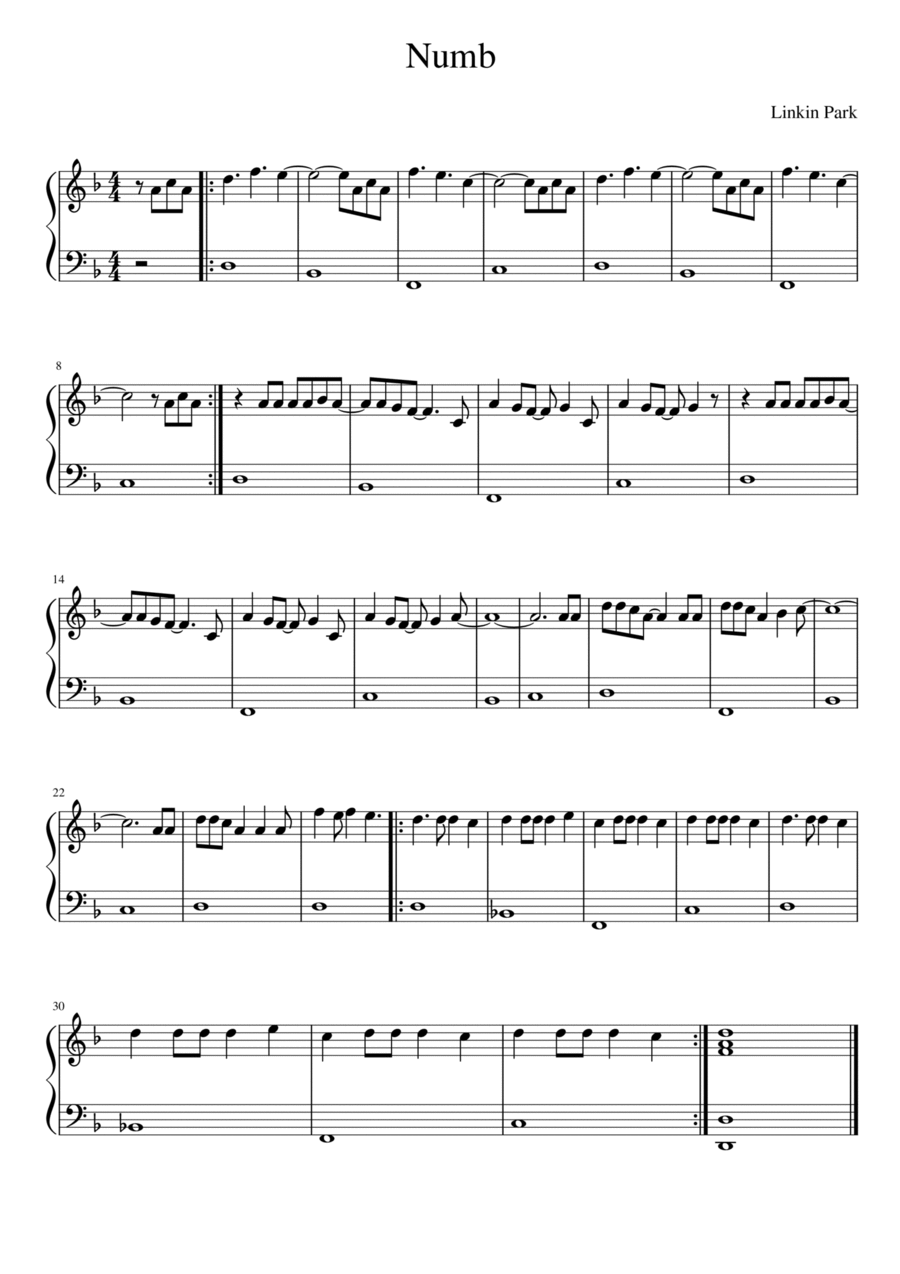 Numb Piano, Vocal, Guitar scores gallery preview page 1