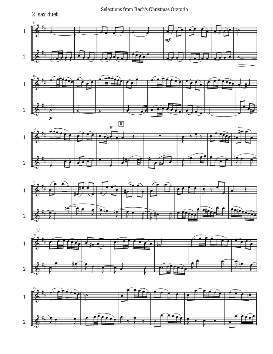 Bach's Christmas Oratorio Selections for Saxophone Duet Woodwind Duet scores gallery preview page 2