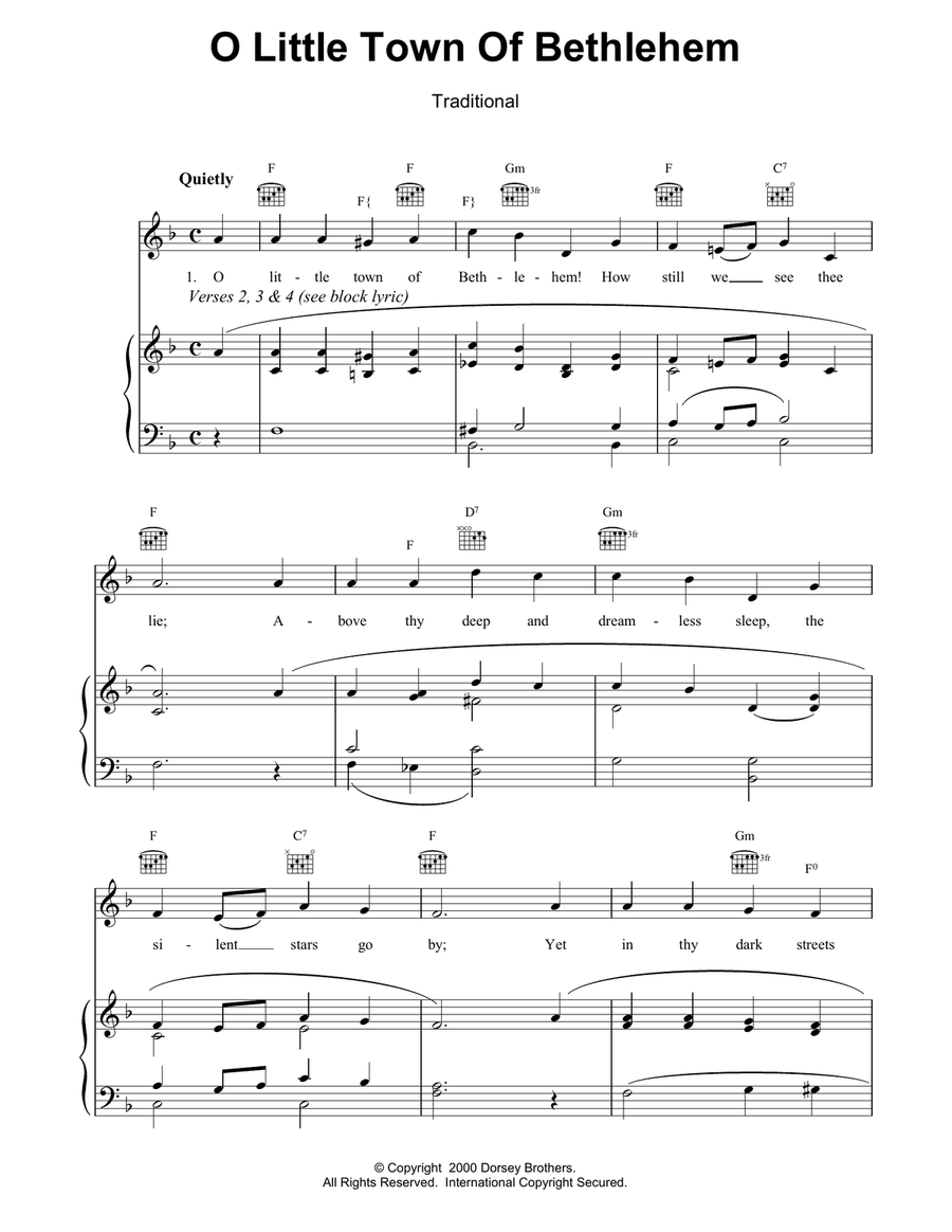 O Little Town Of Bethlehem Piano, Vocal, Guitar scores gallery preview page 1