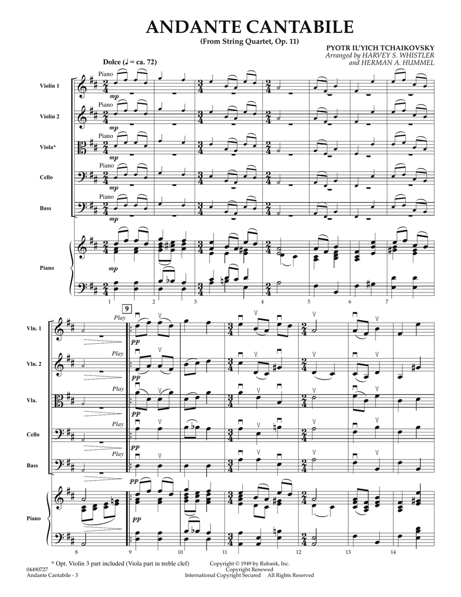 Andante Cantabile (from String Quartet, Op. 11) - Full Score String Quartet scores gallery preview page 3