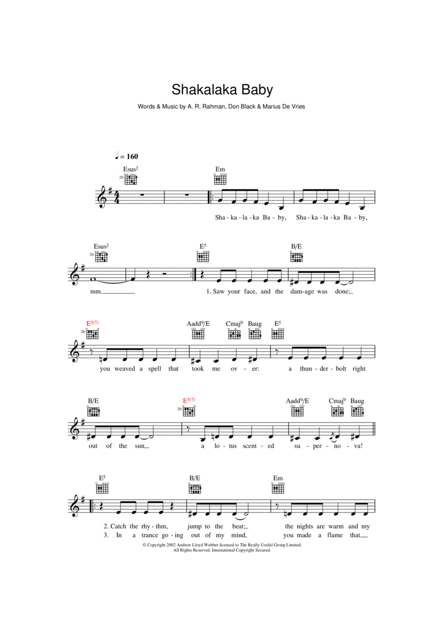 Shakalaka Baby (from Bombay Dreams) Piano scores gallery preview page 1
