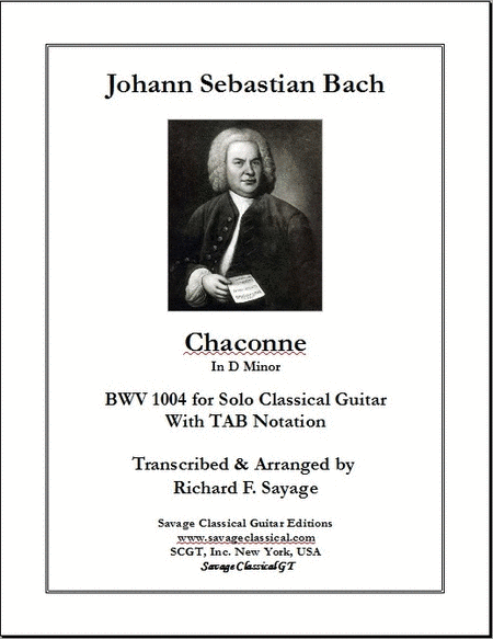 Chaconne in D Minor, BWV 1004 with TAB Stave for Solo Classical Guitar