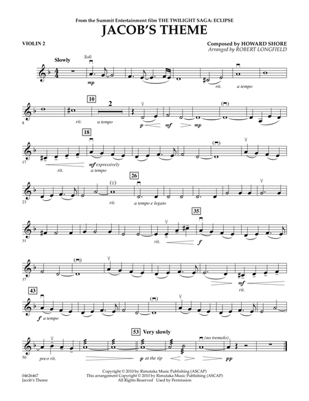 Jacob's Theme (from The Twilight Saga: Eclipse) - Violin 2