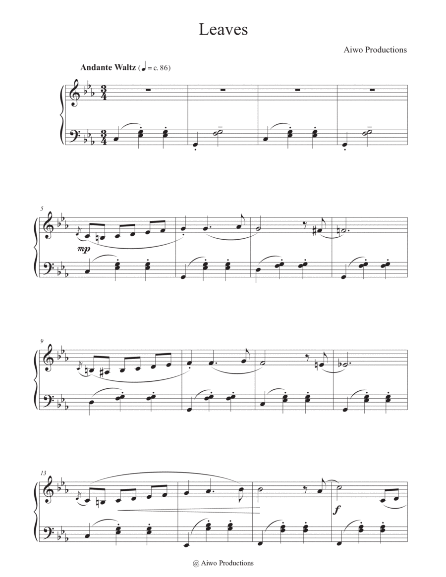 Leaves Easy Piano scores gallery preview page 1