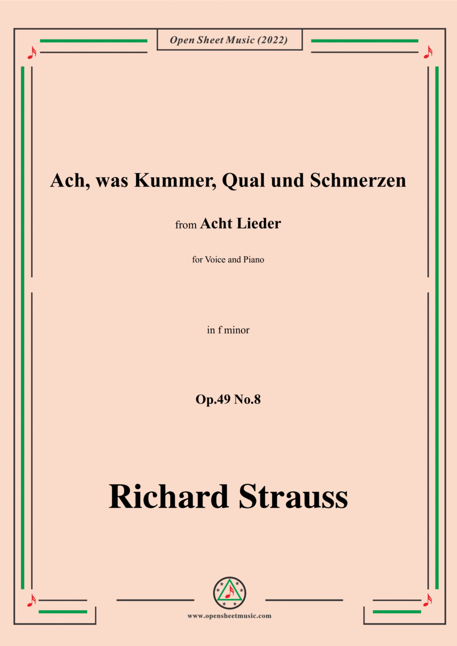 Richard Strauss-Ach,was Kummer,Qual und Schmerzen,in f minor Voice scores gallery preview page 1