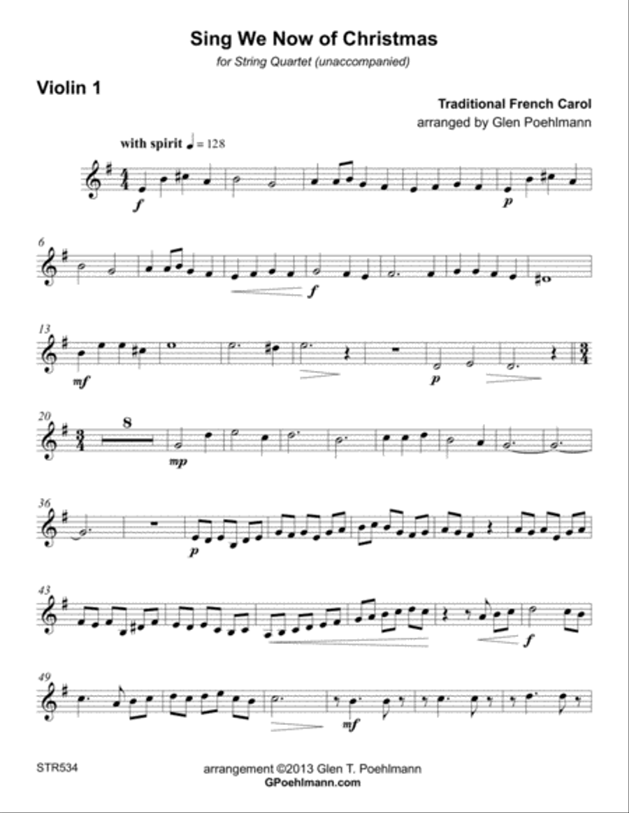 SING WE NOW OF CHRISTMAS arranged for STRING QUARTET (unaccompanied) A Cappella scores gallery preview page 5