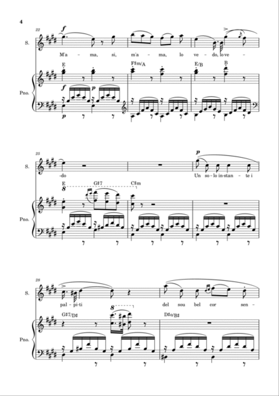 Una Furtiva Lagrima (Soprano in C#m) Piano, Vocal, Guitar scores gallery preview page 4