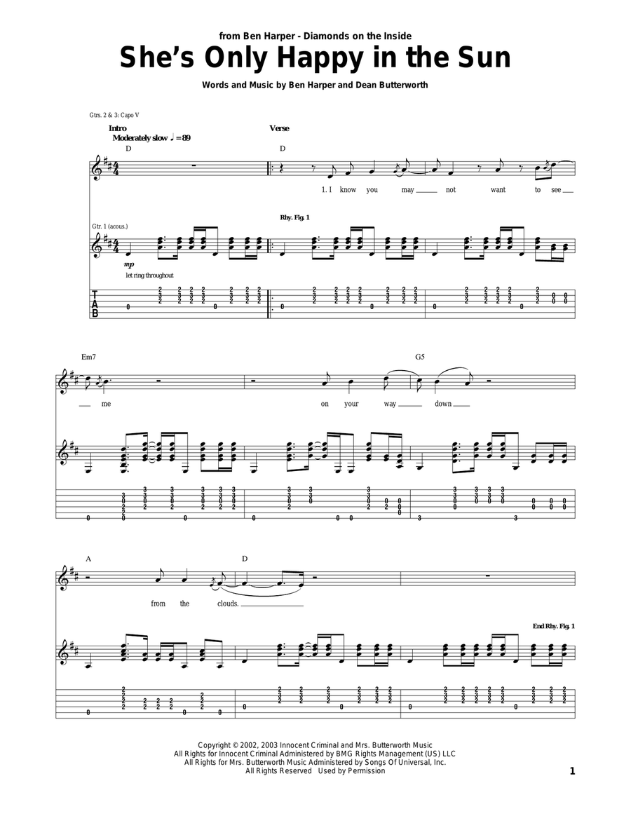 She's Only Happy In The Sun Acoustic Guitar scores gallery preview page 1
