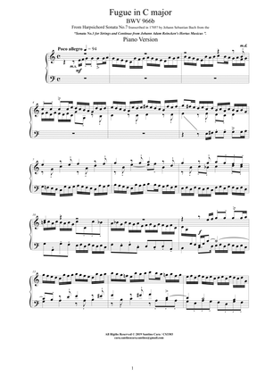 Bach - Fugue in C major BWV 966b - Piano version