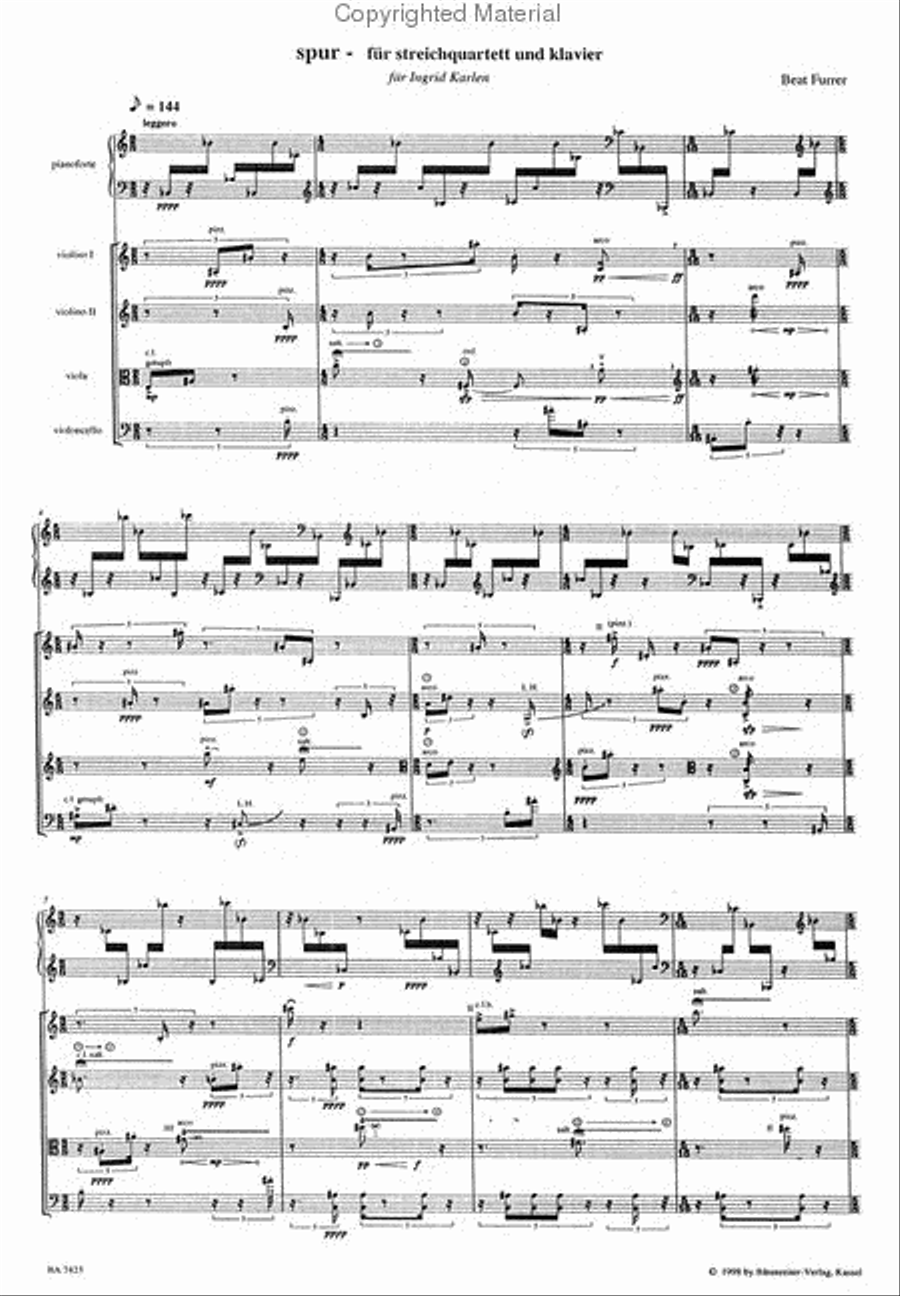 spur für Klavier und Streichquartett (1998) String Quartet scores gallery preview page 2