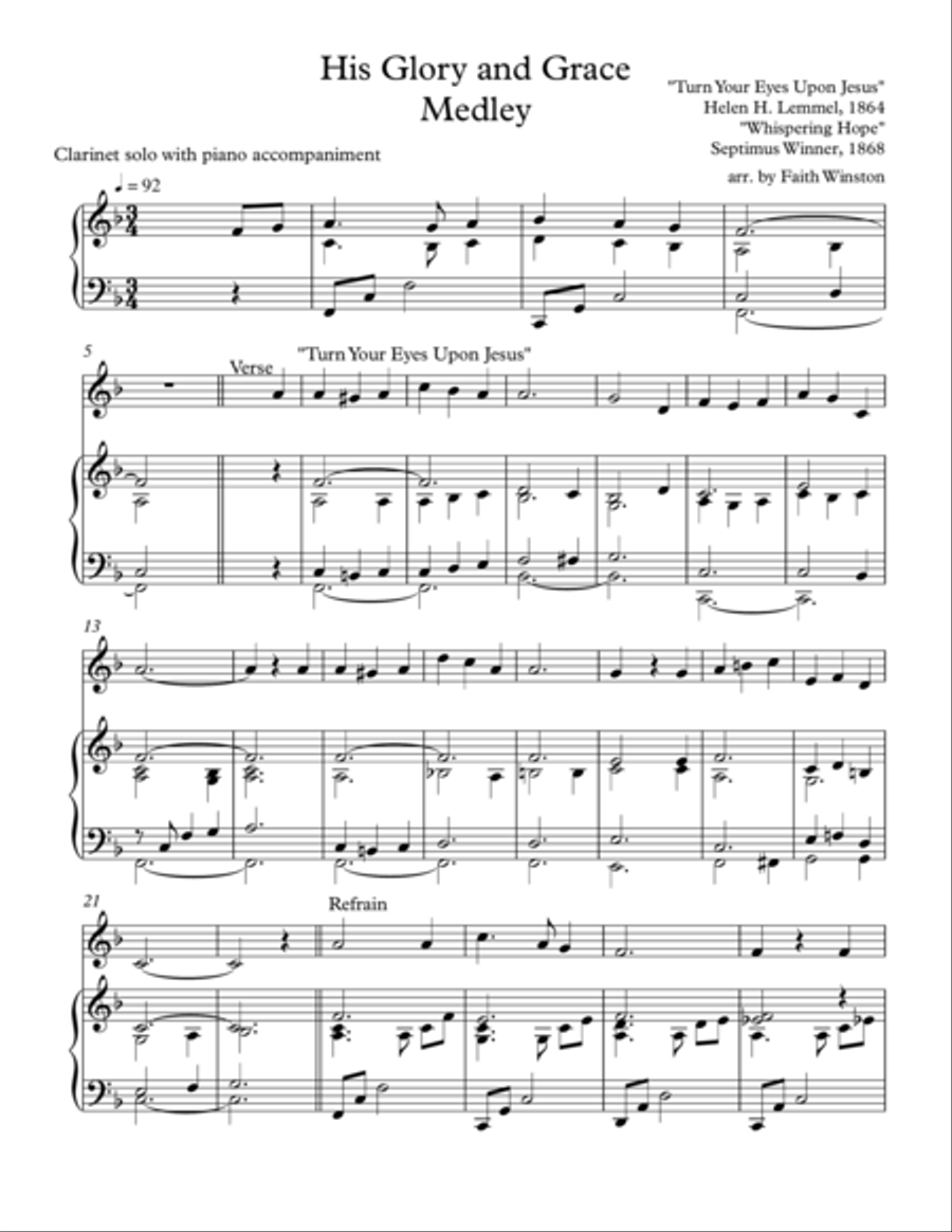 His Glory and Grace Medley Clarinet Solo scores gallery preview page 1