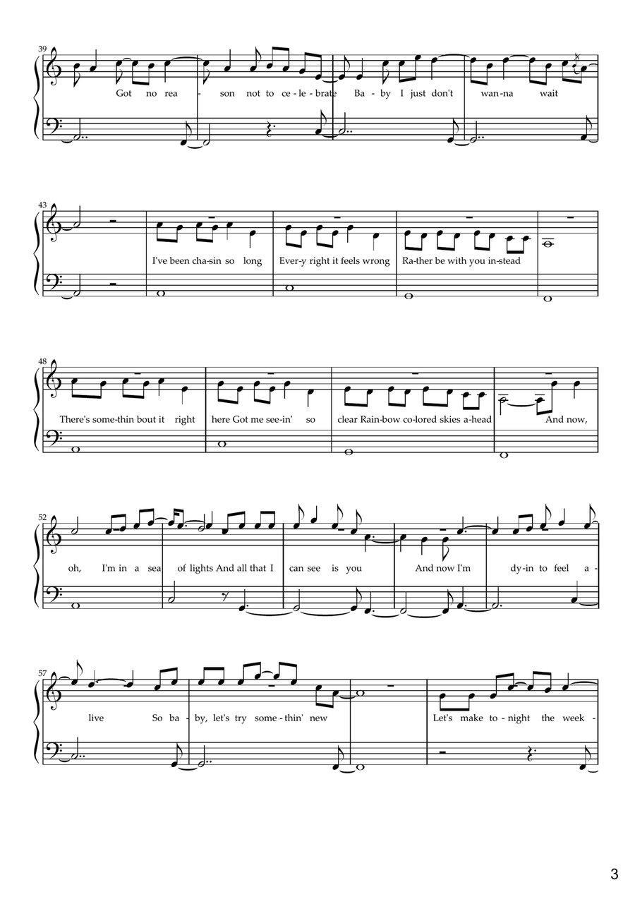 I Don't Wanna Wait Easy Piano scores gallery preview page 3