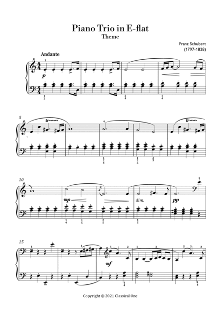 Schubert - Trio in E Flat Theme(Easy Piano Version) Easy Piano scores gallery preview page 2