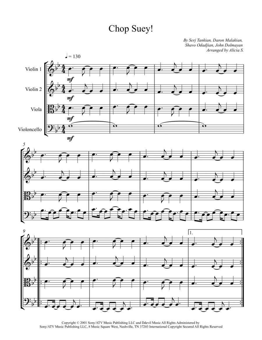 Chop Suey! String Quartet scores gallery preview page 1