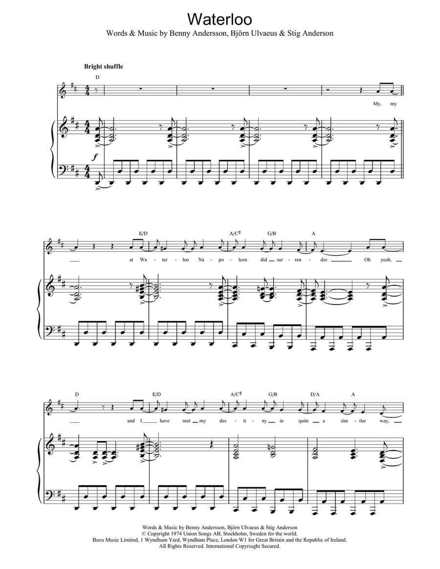 Waterloo Waterloo Piano, Vocal, Guitar scores gallery preview page 1