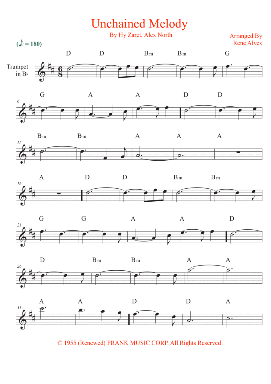 Unchained Melody Unchained Melody B-Flat Trumpet scores gallery preview page 1