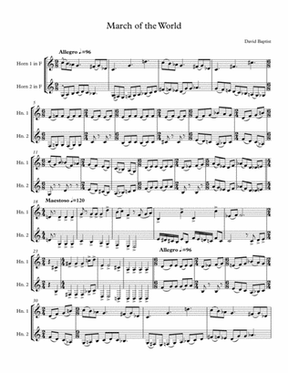 March of the World for French Horn Duet