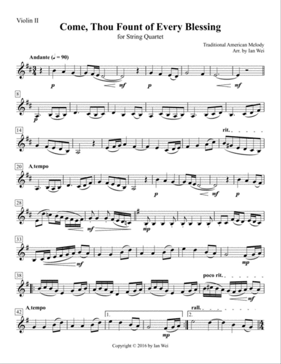 Come, Thou Fount of Every Blessing for String Quartet Come, Thou Fount of Every Blessing for String Quartet String Quartet scores gallery preview page 3