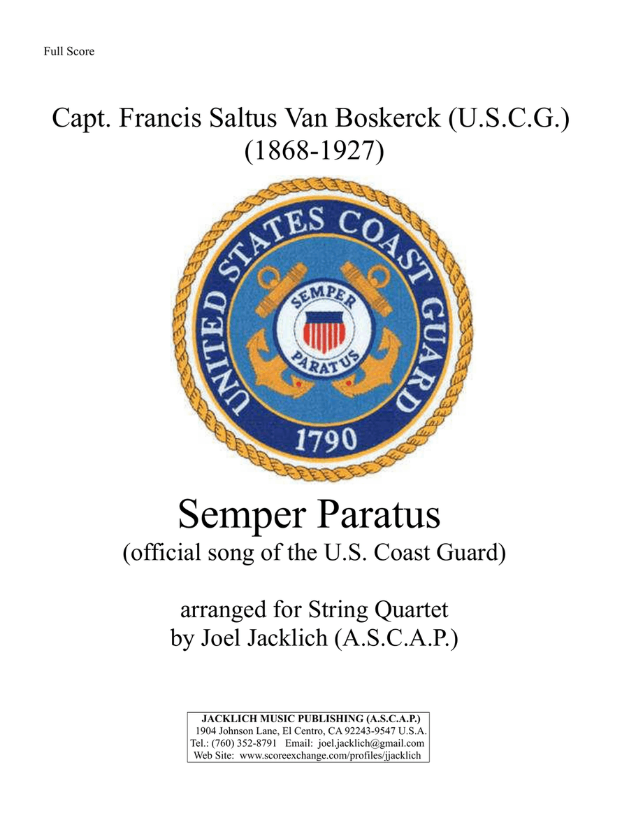 Semper Paratus (Official Song of the U. S. Coast Guard) for String Quartet String Quartet scores gallery preview page 1