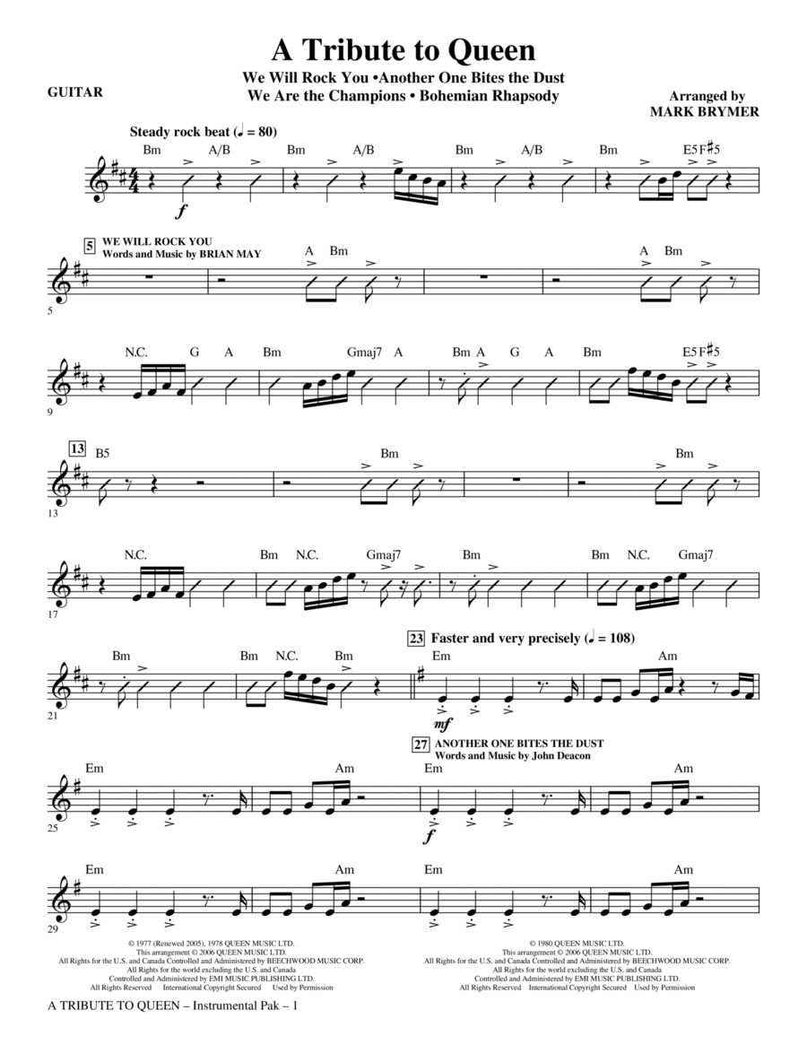A Tribute To Queen (Medley) (arr. Mark Brymer) - Guitar Choir scores gallery preview page 1