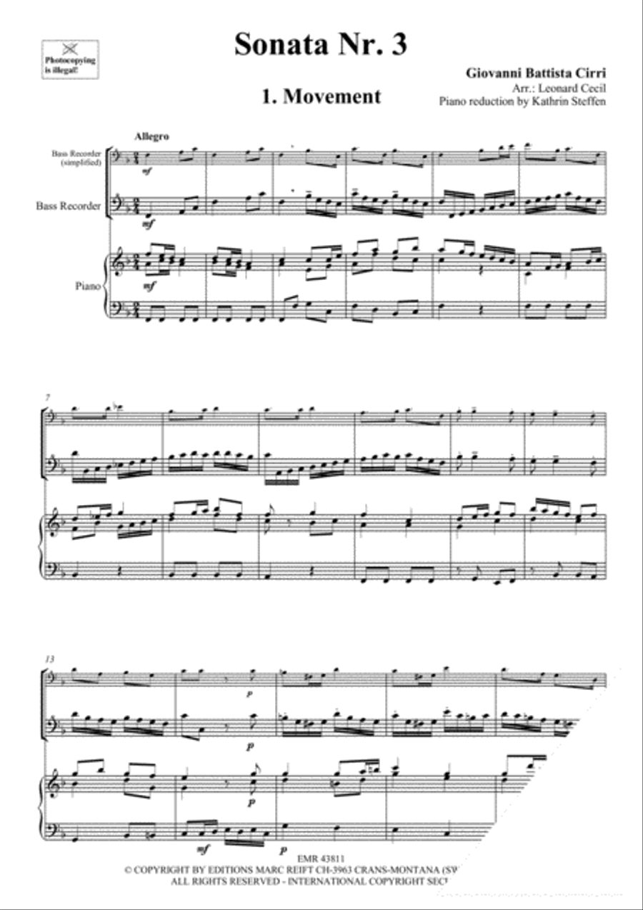 Sonata No. 3 Bass Recorder scores gallery preview page 3