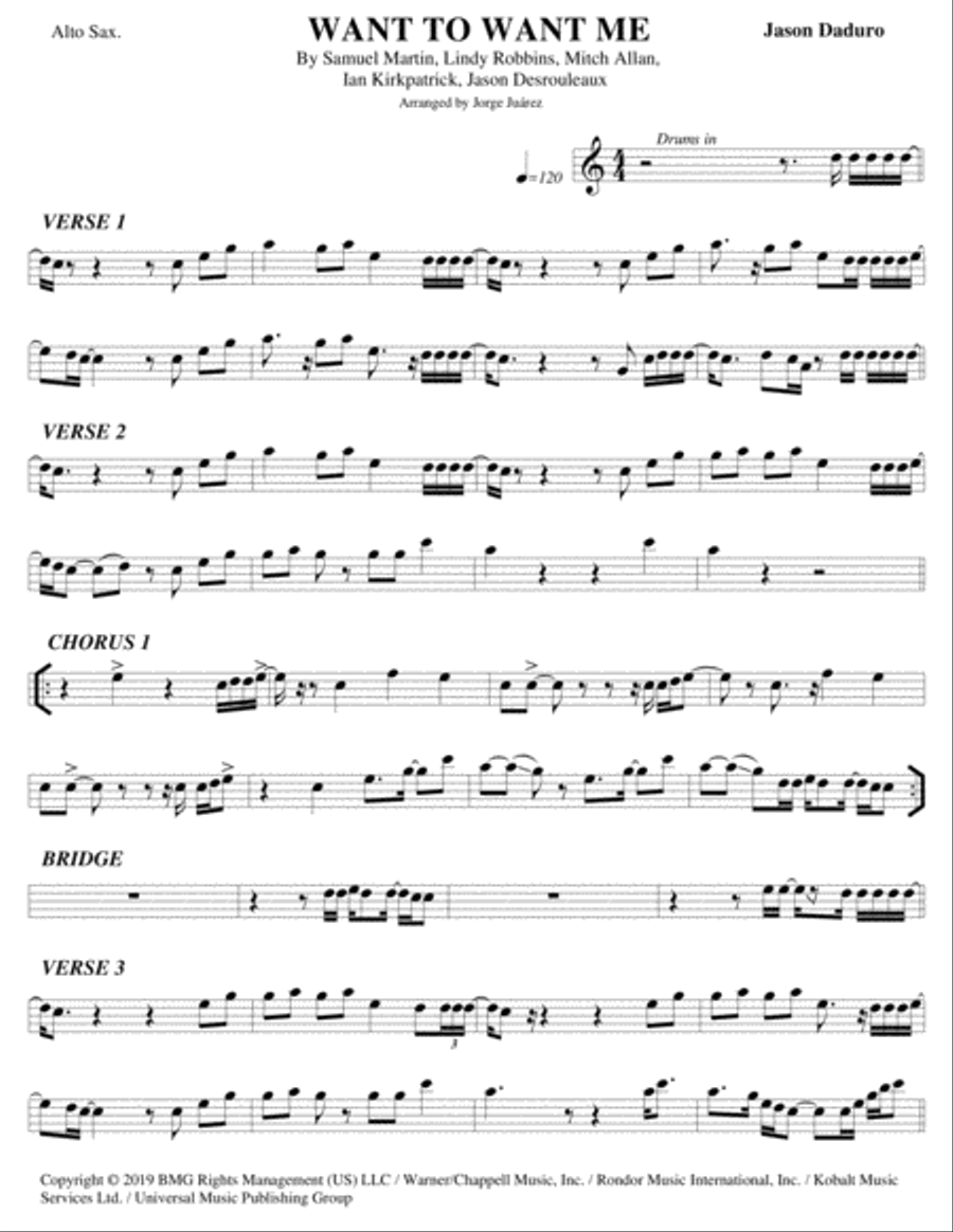 Want To Want Me Alto Saxophone scores gallery preview page 1