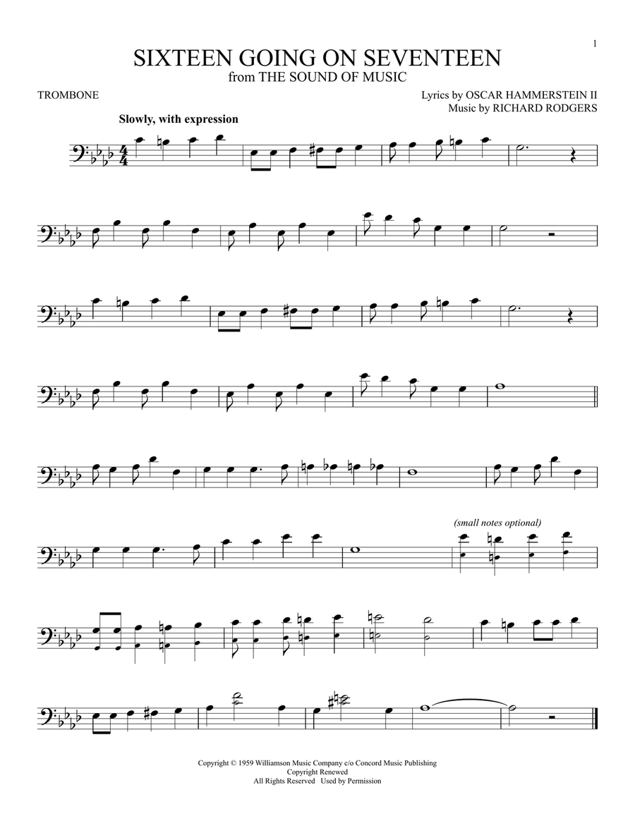 Sixteen Going On Seventeen (from The Sound of Music) Trombone Solo scores gallery preview page 1