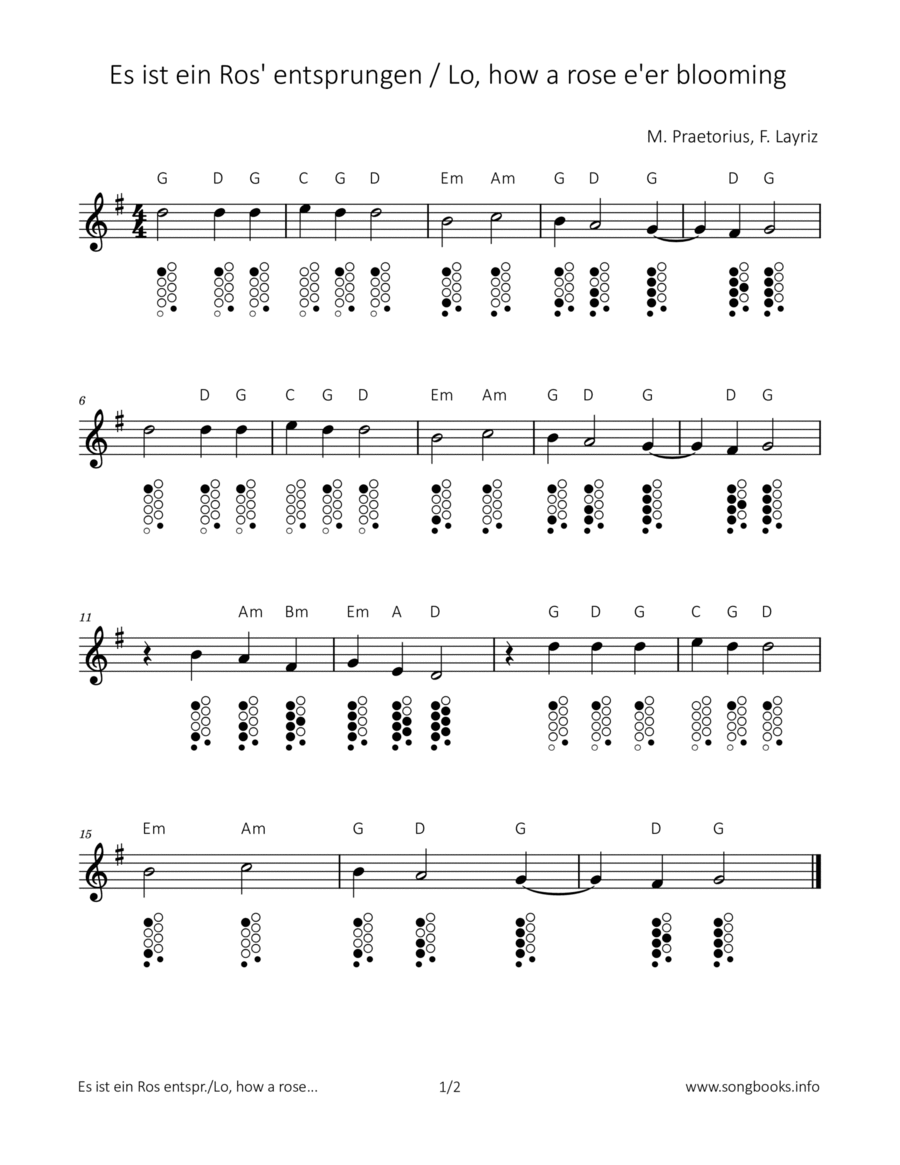 Es ist ein Ros‘ entsprungen / Lo, how a rose e'er blooming ocarina scores gallery preview page 1