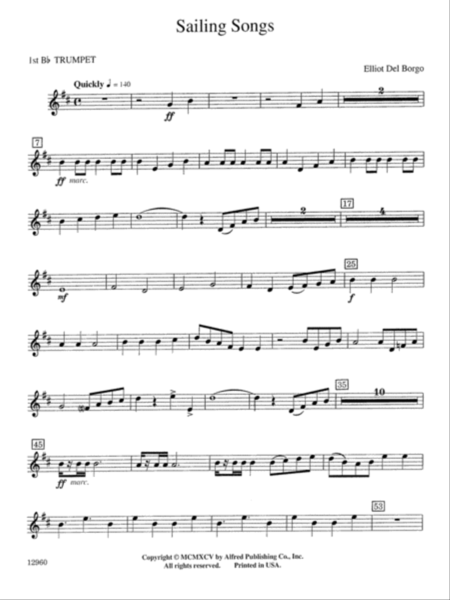 Sailing Songs: 1st B-flat Trumpet Concert Band scores gallery preview page 1