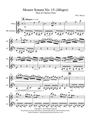 Book cover for Mozart Sonata No.15 (Allegro): Flute & Clarinet Duet
