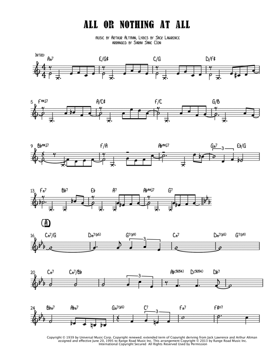 All Or Nothing At All Piano Solo scores gallery preview page 1