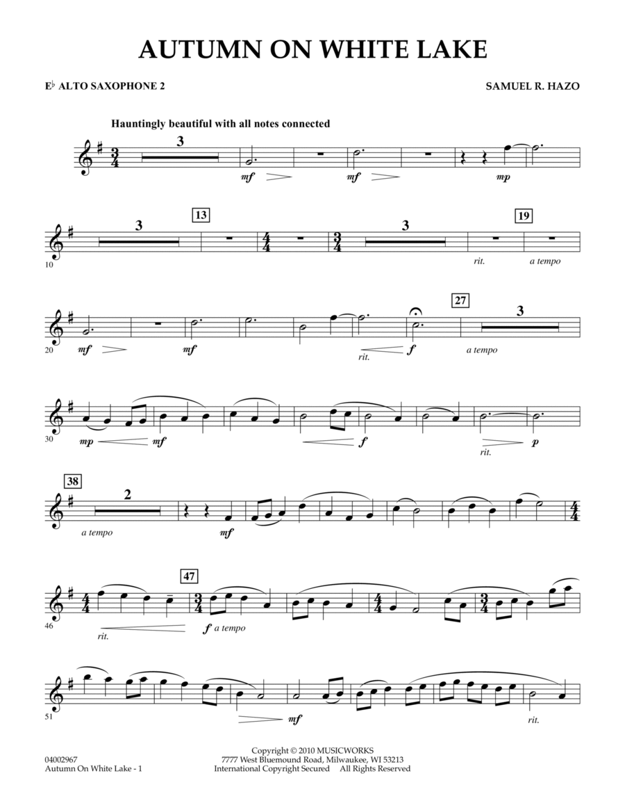 Autumn On White Lake - Eb Alto Saxophone 2 Concert Band scores gallery preview page 1