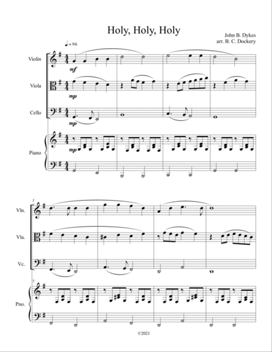 Holy, Holy, Holy for piano quartet Piano Quartet scores gallery preview page 1