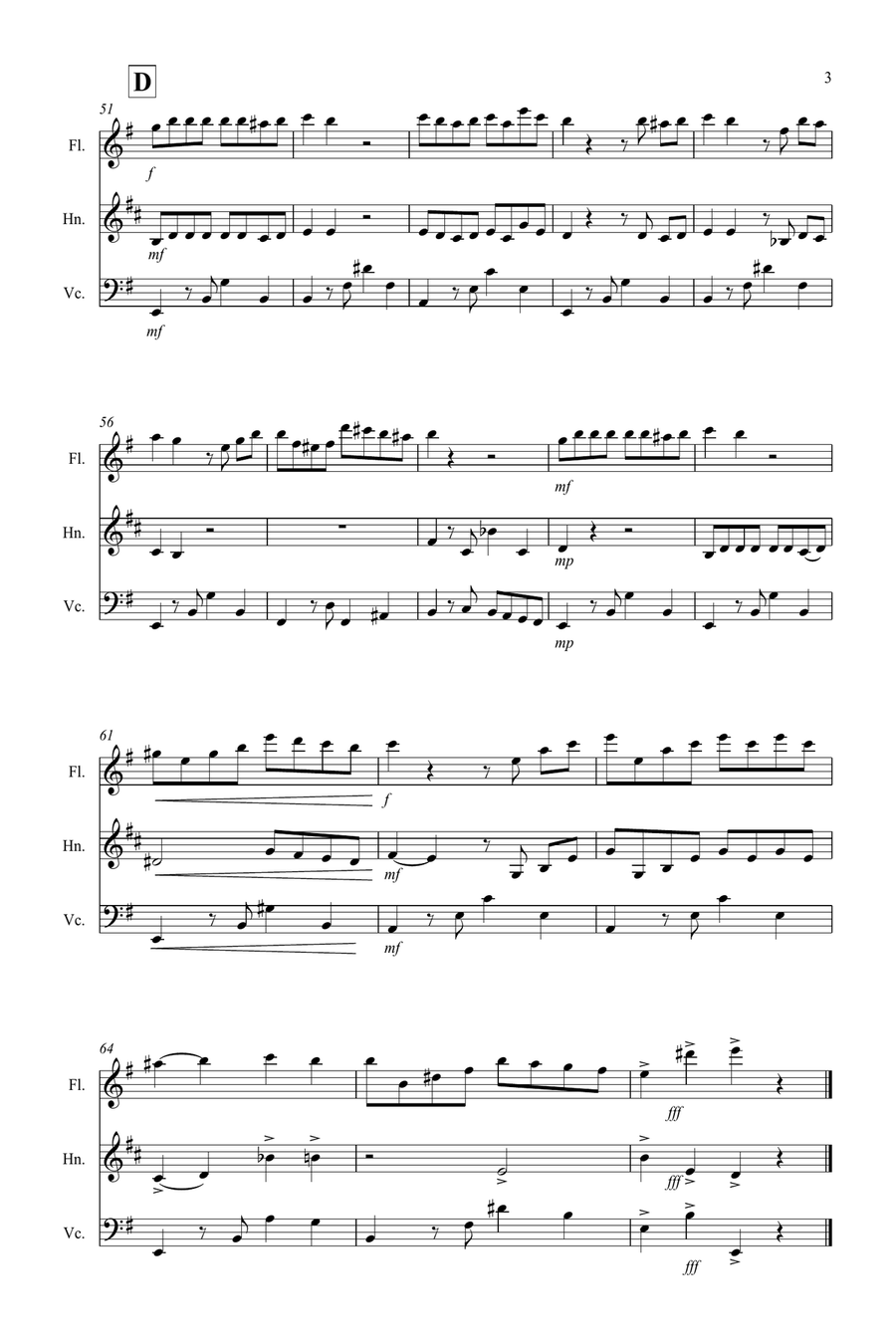 Tango a Trios for Flute, Horn and Cello Trio Small Ensemble scores gallery preview page 3