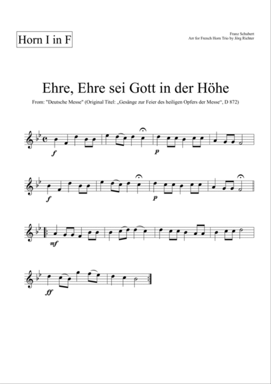 Ehre, Ehre sei Gott in der Höhe for French Horn Trio Ehre, Ehre sei Gott in der Höhe for French Horn Trio Brass Quartet scores gallery preview page 3
