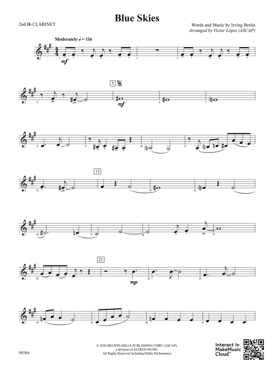Blue Skies: 2nd B-flat Clarinet Full Orchestra scores gallery preview page 1