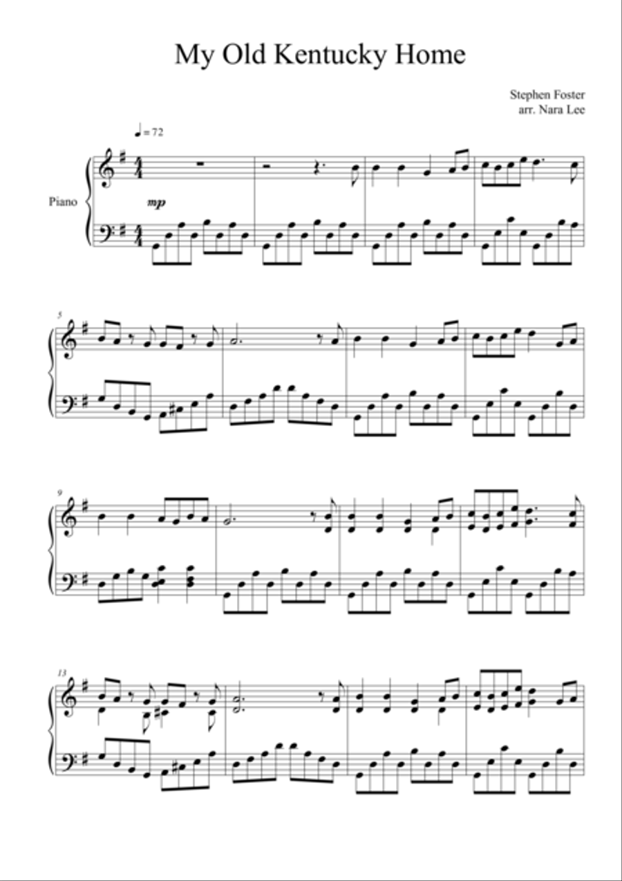 My Old Kentucky Home(piano solo) Easy Piano scores gallery preview page 1
